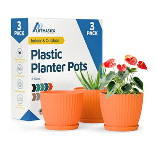 6-Inch Plant Pots with Drainage & Saucers, Indoor & Outdoor Planters for Houseplants, Herbs, and Flowers, Durable & Weatherproof Material, Stackable, Lightweight, Minimalist Design