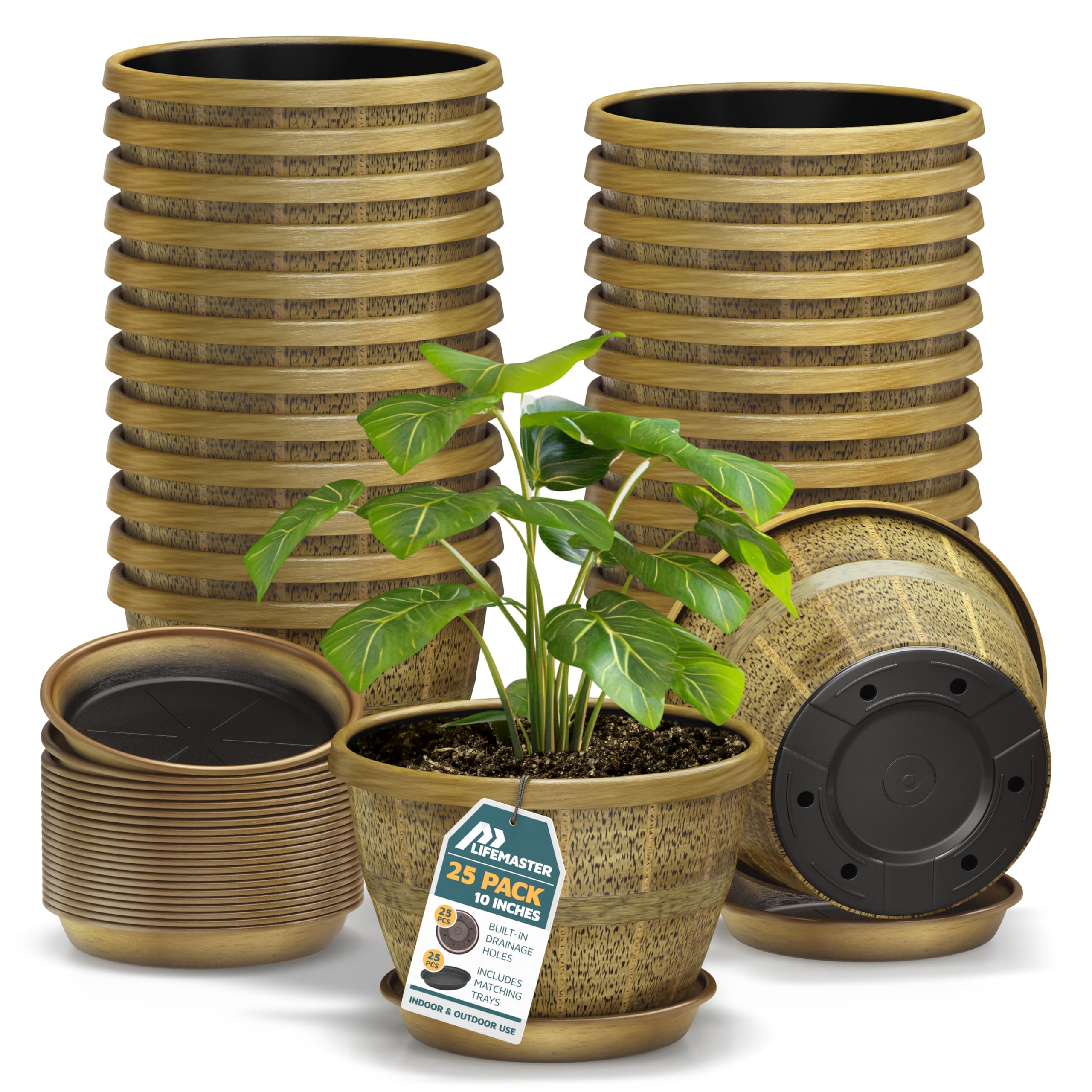 25 inch plant pots Durable Plastic Plant Pots for Indoor & Outdoor Use with Drainage & Sa – Life Master