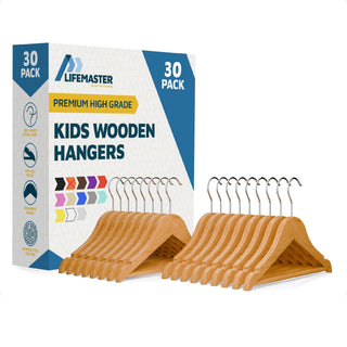 30 Pack Natural Wooden Kids Hangers, Solid Maple Baby & Toddler Clothes Hangers
