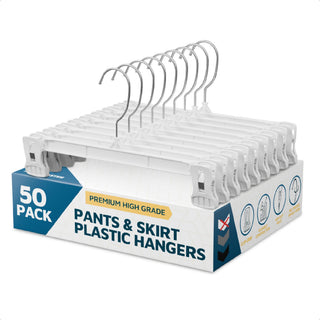 Lifemaster 50 Pack Pants Hangers with Clips, Heavy-Duty Clothes Hangers