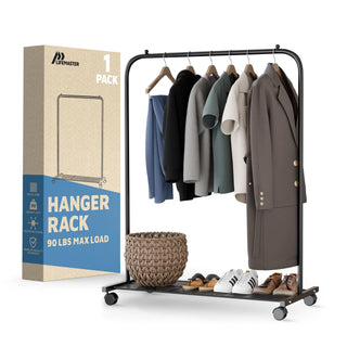 Lifemaster Alloy Steel Clothes Rack - Ample Storage Space, Simple Assembly, Hanging Garment and Clothes Rolling Rack with Wheels - Black