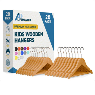 20 Pack Natural Wooden Kids Hangers, Solid Maple Baby & Toddler Clothes Hangers
