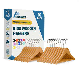 10 Pack Natural Wooden Kids Hangers, Solid Maple Baby & Toddler Clothes Hangers