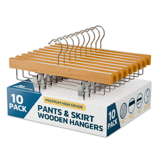 10 Pack Natural Wooden Pants Hangers, Lotus Wood Clip Hangers for Clothes