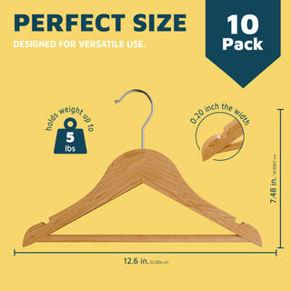 10 Pack Natural Wooden Kids Hangers, Solid Maple Baby & Toddler Clothes Hangers