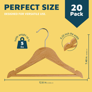 20 Pack Natural Wooden Kids Hangers, Solid Maple Baby & Toddler Clothes Hangers