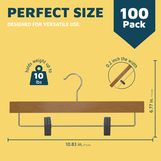 100 Pack Natural Wooden Pants Hangers, Lotus Wood Clip Hangers for Clothes
