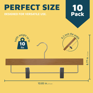 10 Pack Natural Wooden Pants Hangers, Lotus Wood Clip Hangers for Clothes