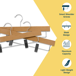 30 Pack Natural Wooden Pants Hangers, Lotus Wood Clip Hangers for Clothes