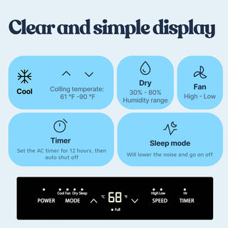 Lifemaster 3-in-1 Portable Air Conditioner, 8,000 BTU Rolling AC Unit with Cooling, Fan and Dehumidifier for Rooms up to 250 Sq. Ft., Remote Control, Digital Touch Panel, Window Kit Included, White