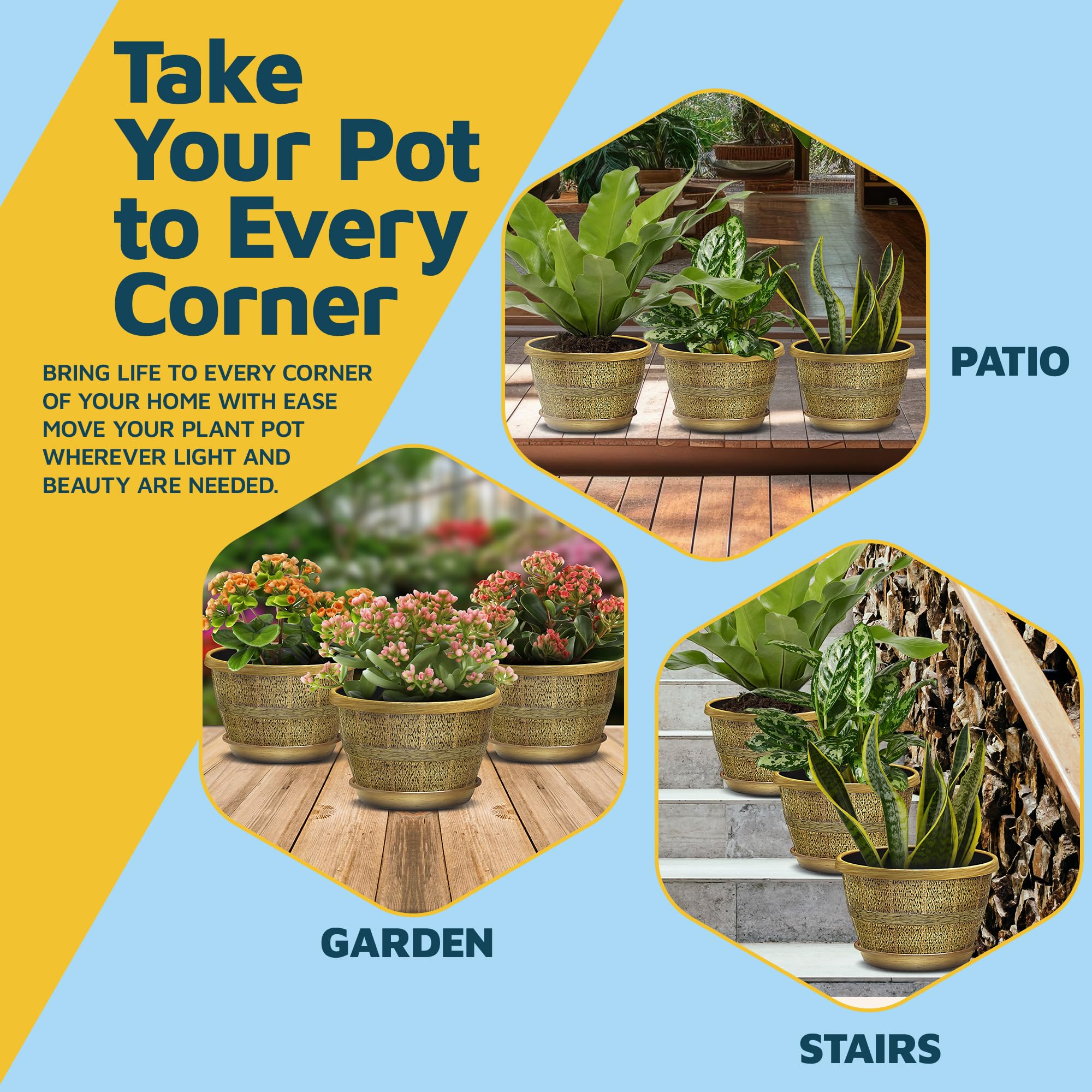durable plant pots Durable Plastic Plant Pots for Indoor & Outdoor Use with Drainage & Saucer, Lightweight Rustic Barrel Planters for Flowers, Herbs & Small Plants