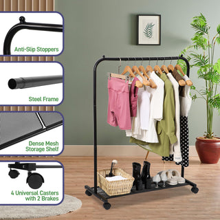 Lifemaster Alloy Steel Clothes Rack - Ample Storage Space, Simple Assembly, Hanging Garment and Clothes Rolling Rack with Wheels - Black