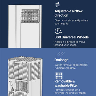 Lifemaster 3-in-1 Portable Air Conditioner, 8,000 BTU Rolling AC Unit with Cooling, Fan and Dehumidifier for Rooms up to 250 Sq. Ft., Remote Control, Digital Touch Panel, Window Kit Included, White